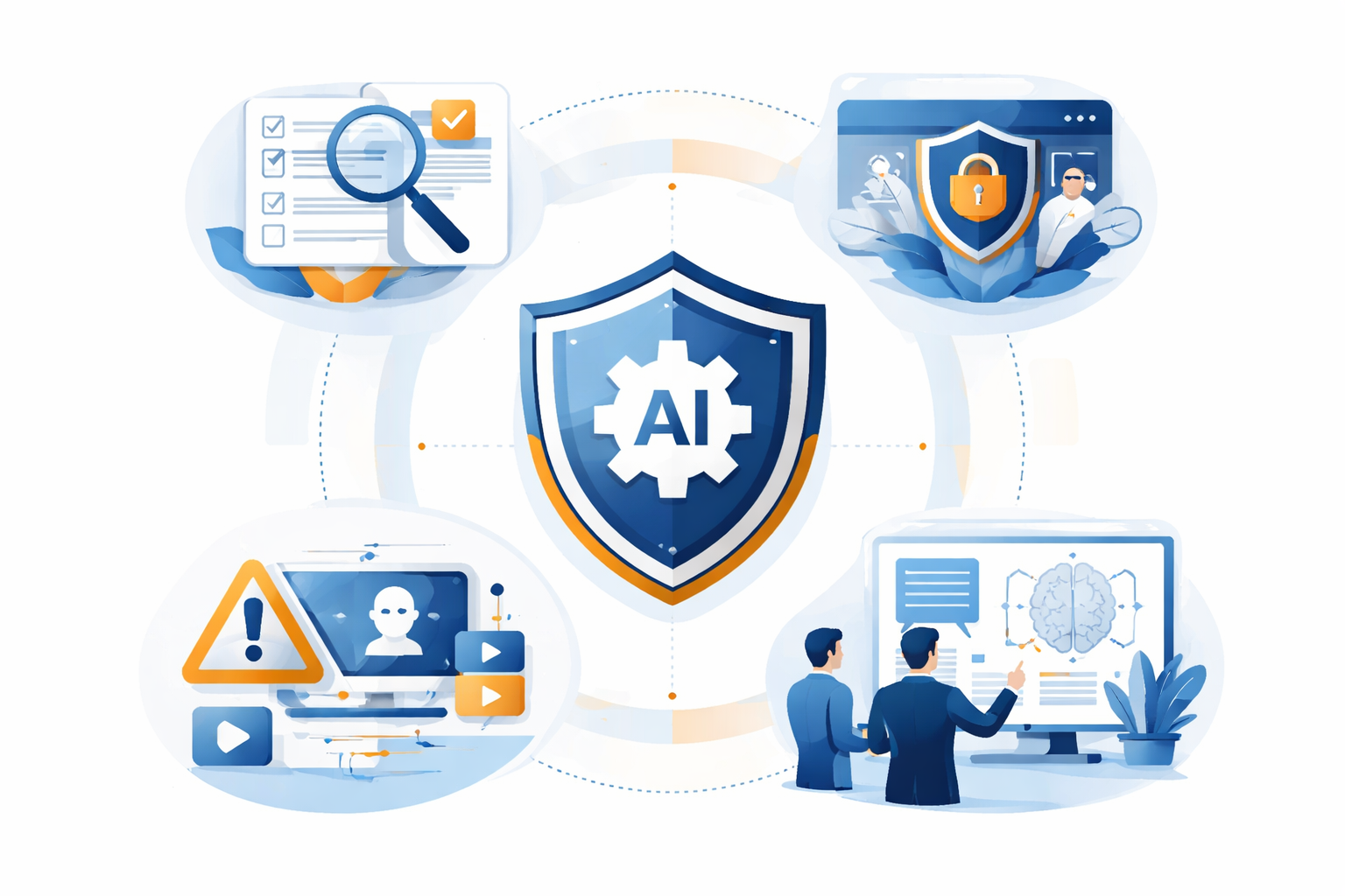 Responsible AI graphic showing verification, privacy protection, and media integrity safeguards for political teams.